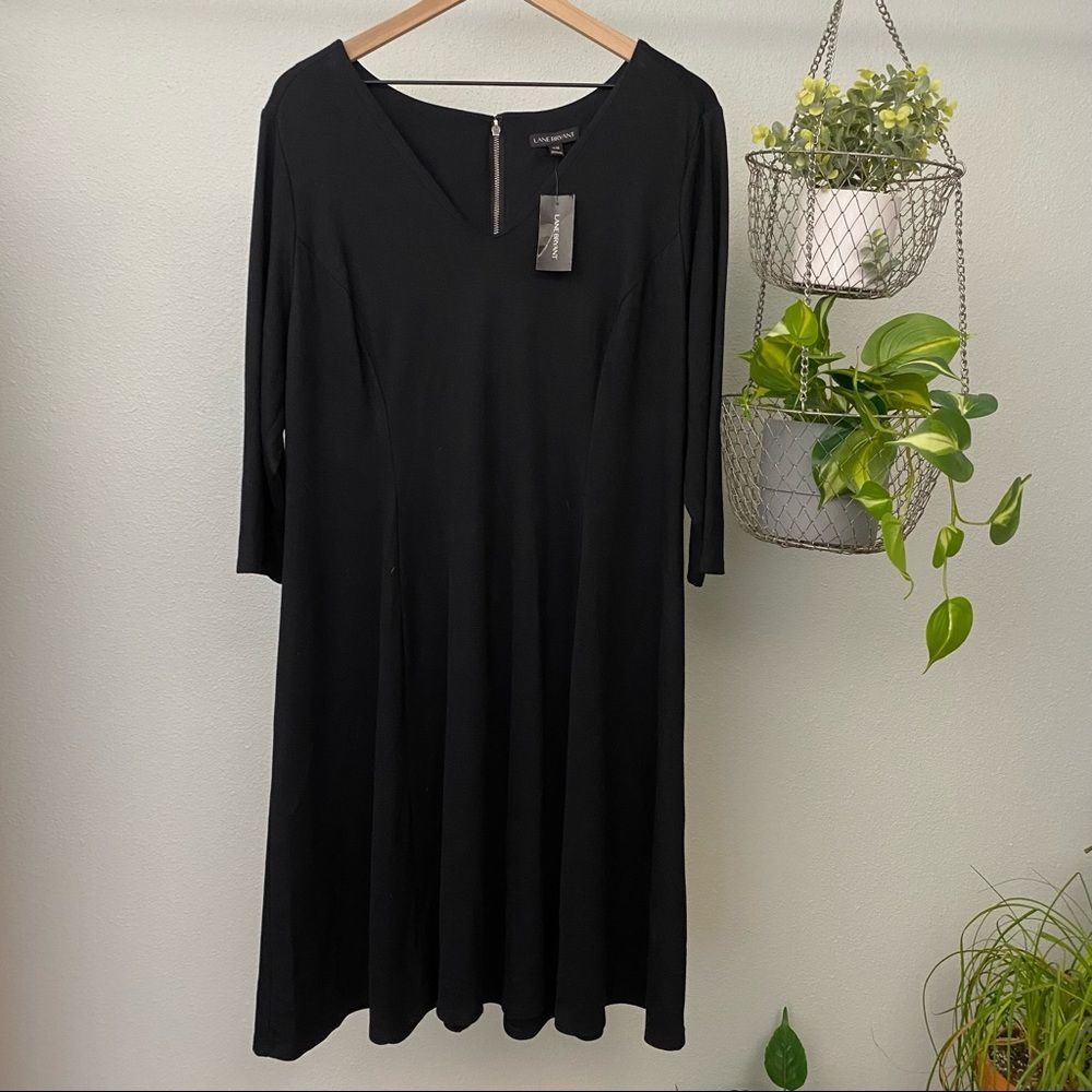 NWT Lane Bryant Black V- Neck Dress with Back Zipper Detail
